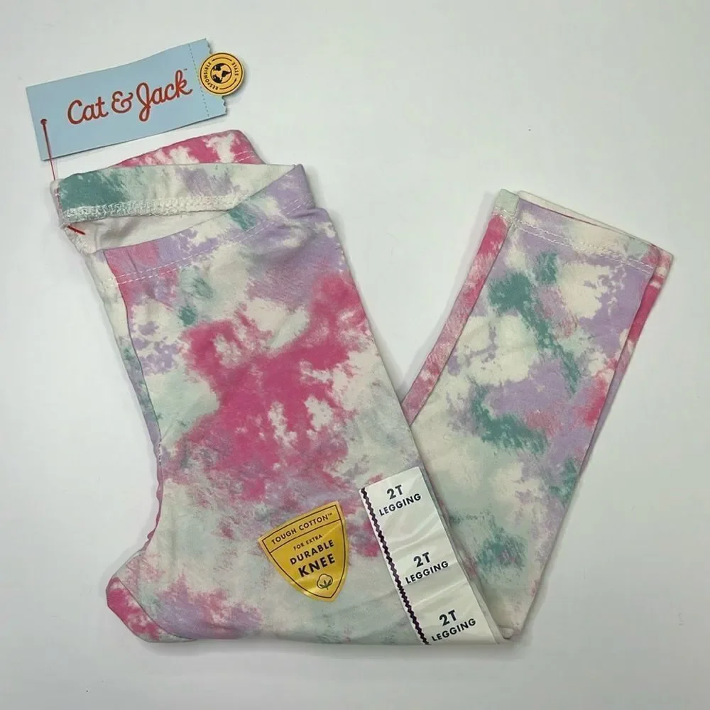 Cat & Jack Kids Girls Tie Dye Durable Knee Printed Leggings Size 2T